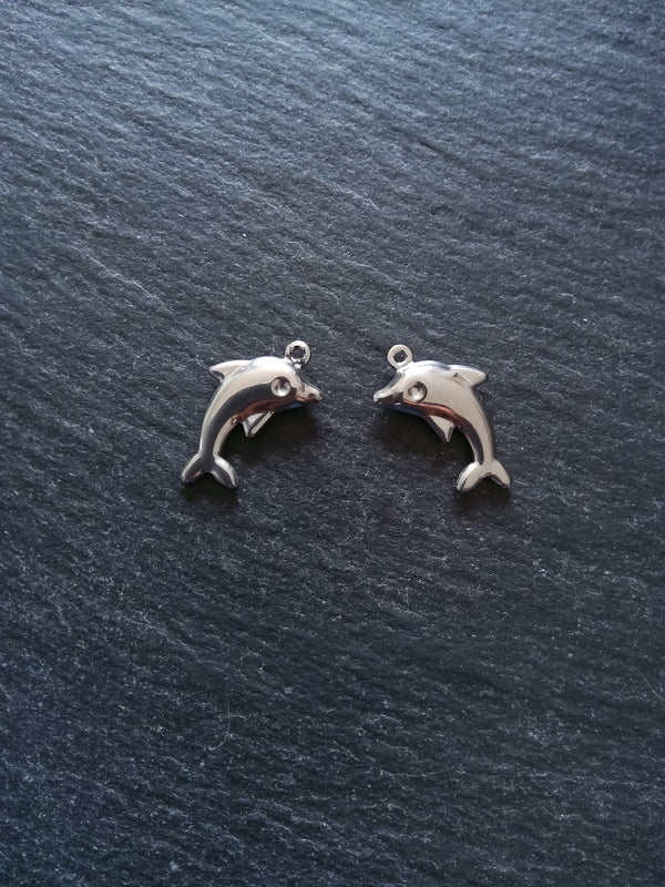 10 or 50 Dolphin Charms Stainless Steel 22x14x3mm