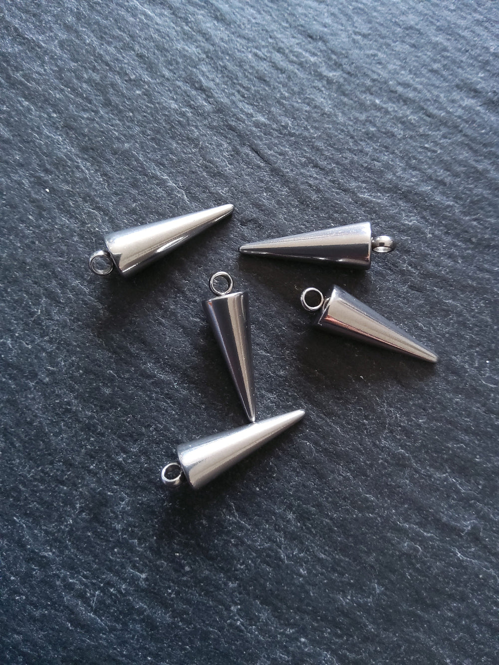 5 or 25 Cone Spike Charms Stainless Steel Solid Smooth 18x5mm - ContentedCatz