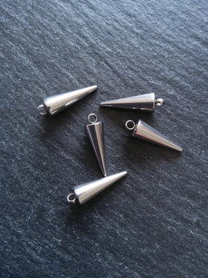 5 or 25 Cone Spike Charms Stainless Steel Solid Smooth 18x5mm - ContentedCatz