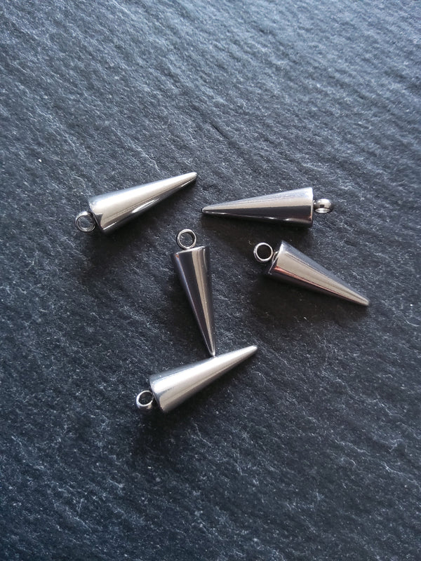 5 or 25 Cone Spike Charms Stainless Steel Solid Smooth 18x5mm - ContentedCatz