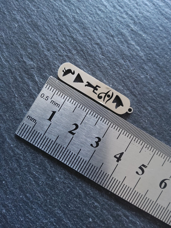 1 or 5 Stainless Steel Egyptian Hieroglyphs Cartouche Charms 33.5x7.5x1.5mm