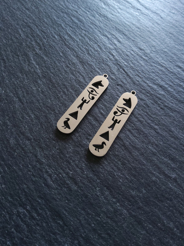 1 or 5 Stainless Steel Egyptian Hieroglyphs Cartouche Charms 33.5x7.5x1.5mm