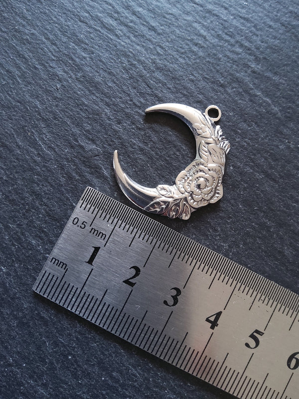 1 or 5 Stainless Steel Crescent Moon & Flower Pendants 30x26x3mm