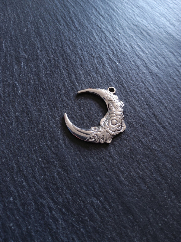 1 or 5 Stainless Steel Crescent Moon & Flower Pendants 30x26x3mm