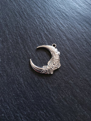 1 or 5 Stainless Steel Crescent Moon & Flower Pendants 30x26x3mm