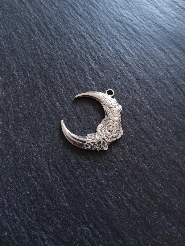 1 or 5 Stainless Steel Crescent Moon & Flower Pendants 30x26x3mm