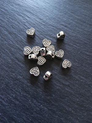 20 or 100 Celtic Knot Heart Beads 7mm Antique Silver Tone 7x7x3.6mm