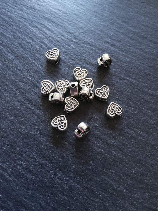 20 or 100 Celtic Knot Heart Beads 7mm Antique Silver Tone 7x7x3.6mm