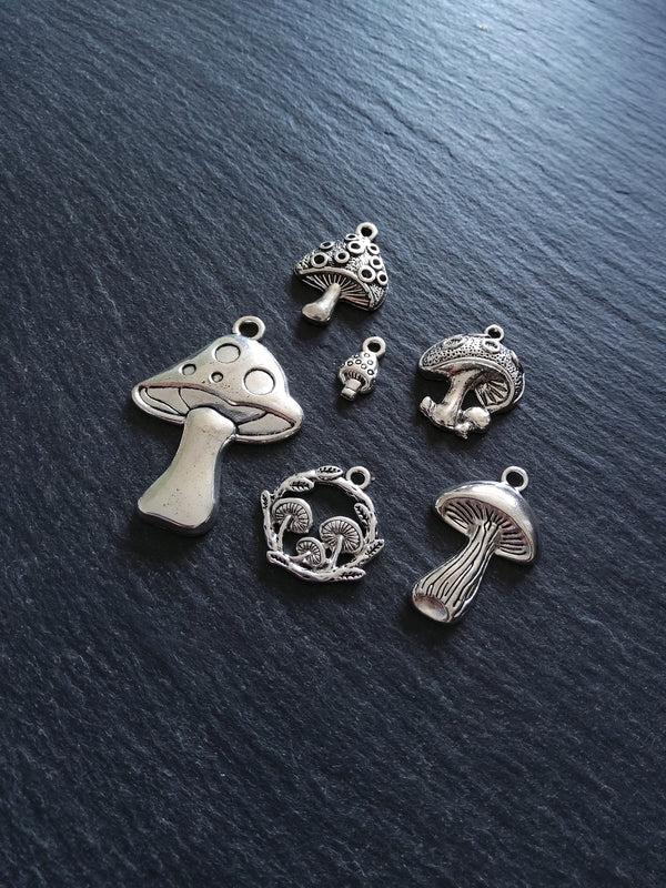 The Mushroom Collection Charms Antique Silver Tone Alloy Pack of 6
