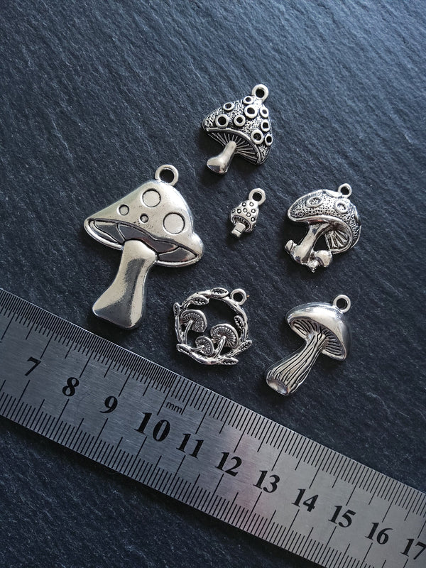 The Mushroom Collection Charms Antique Silver Tone Alloy Pack of 6
