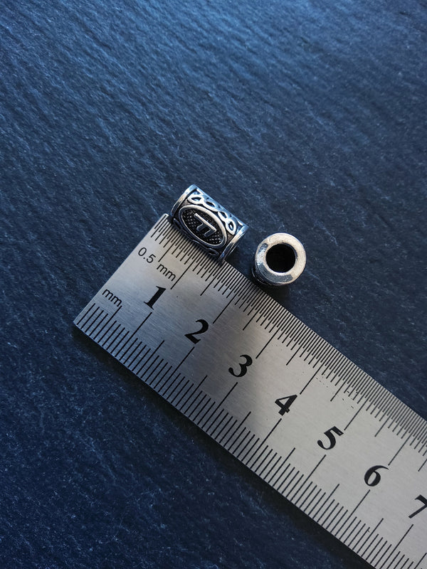 6 or 30 Ansuz ᚨ Rune Beads Elder Futhark Antique Silver Tone 13x8mm. Large 4.7mm Hole
