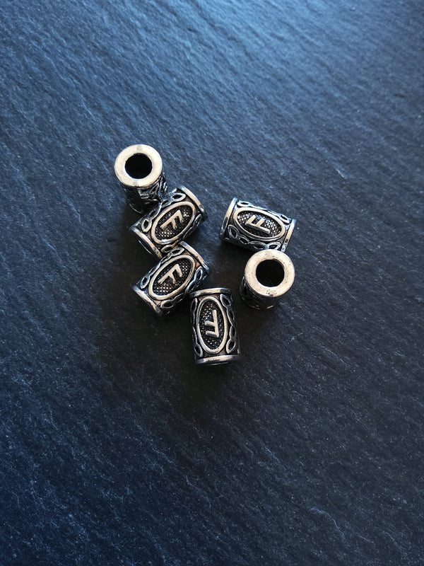6 or 30 Ansuz ᚨ Rune Beads Elder Futhark Antique Silver Tone 13x8mm. Large 4.7mm Hole
