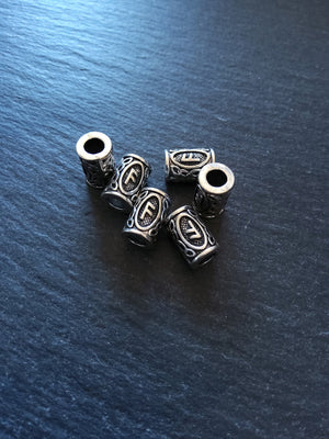 6 or 30 Ansuz ᚨ Rune Beads Elder Futhark Antique Silver Tone 13x8mm. Large 4.7mm Hole