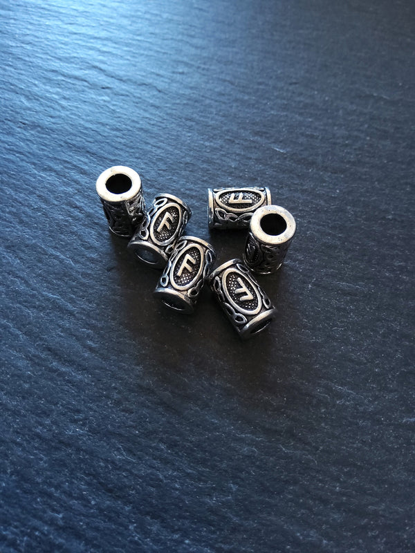 6 or 30 Ansuz ᚨ Rune Beads Elder Futhark Antique Silver Tone 13x8mm. Large 4.7mm Hole