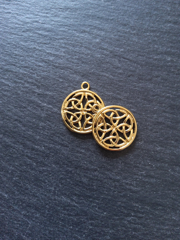 1 or 5 Real 18K Gold Plated Dara Celtic Knot Round Stainless Steel Charms 24x20mm