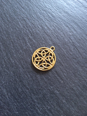 1 or 5 Real 18K Gold Plated Dara Celtic Knot Round Stainless Steel Charms 24x20mm