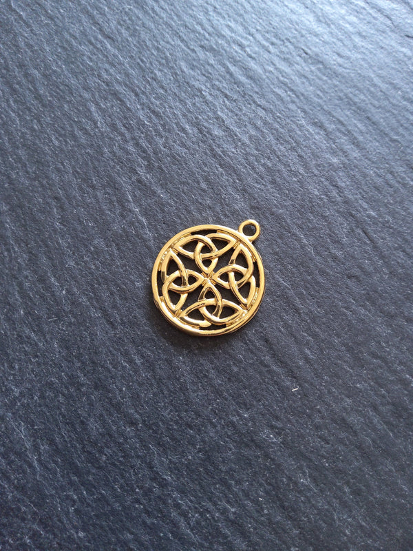 1 or 5 Real 18K Gold Plated Dara Celtic Knot Round Stainless Steel Charms 24x20mm