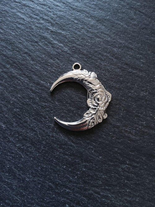 1 or 5 Stainless Steel Crescent Moon & Flower Pendants 30x26x3mm
