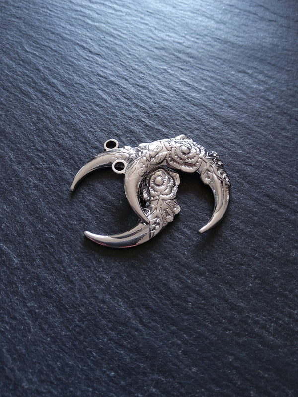 1 or 5 Stainless Steel Crescent Moon & Flower Pendants 30x26x3mm