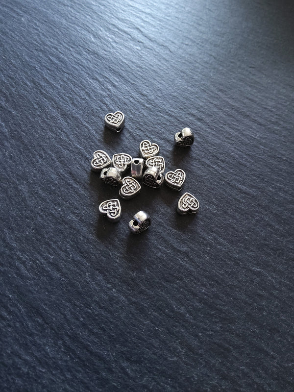 20 or 100 Celtic Knot Heart Beads 7mm Antique Silver Tone 7x7x3.6mm
