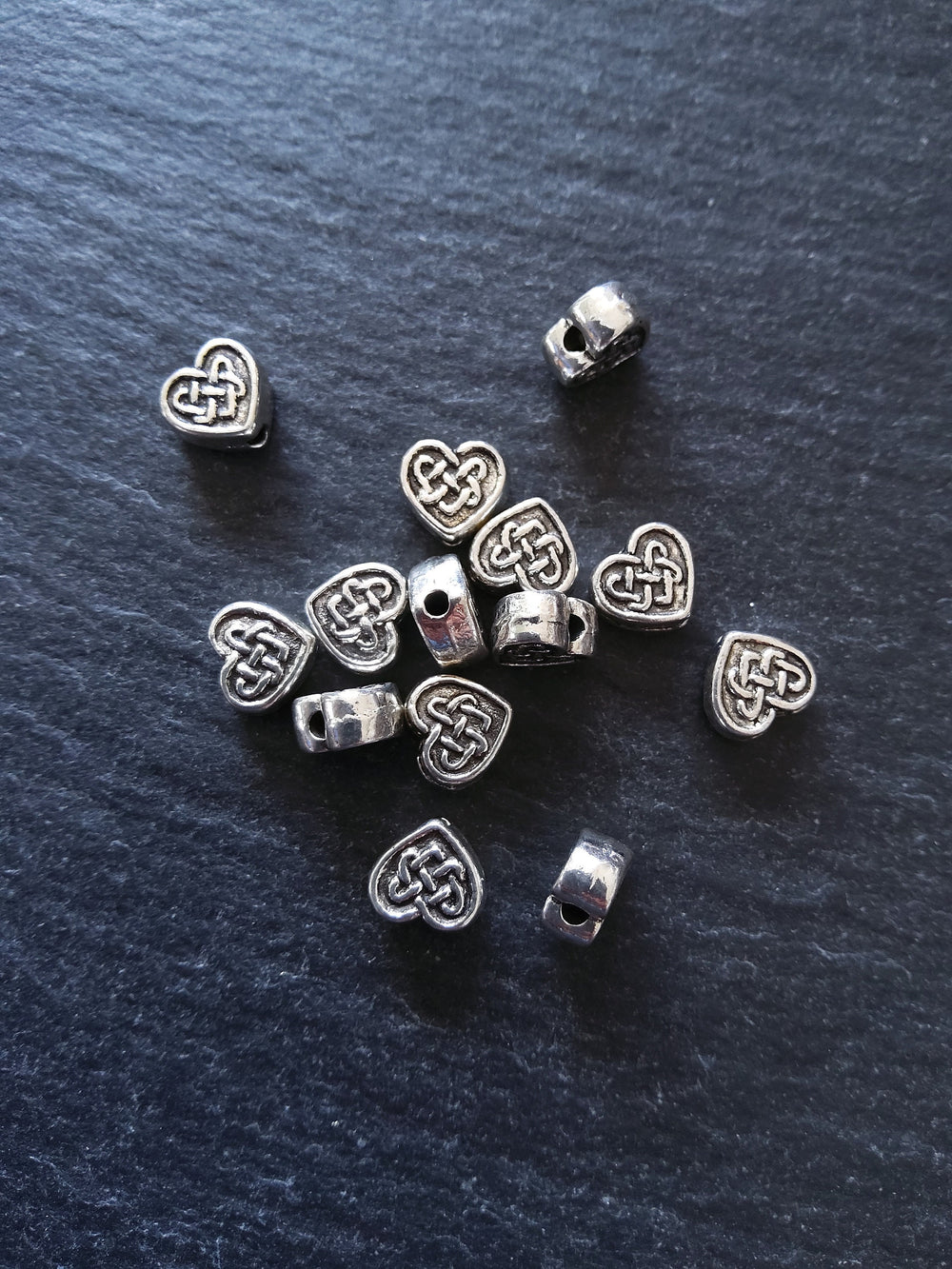 20 or 100 Celtic Knot Heart Beads 7mm Antique Silver Tone 7x7x3.6mm