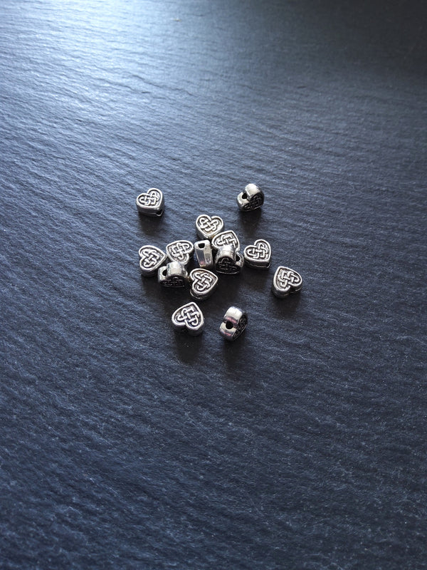 20 or 100 Celtic Knot Heart Beads 7mm Antique Silver Tone 7x7x3.6mm