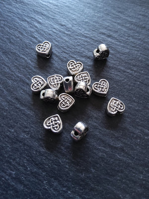 20 or 100 Celtic Knot Heart Beads 7mm Antique Silver Tone 7x7x3.6mm
