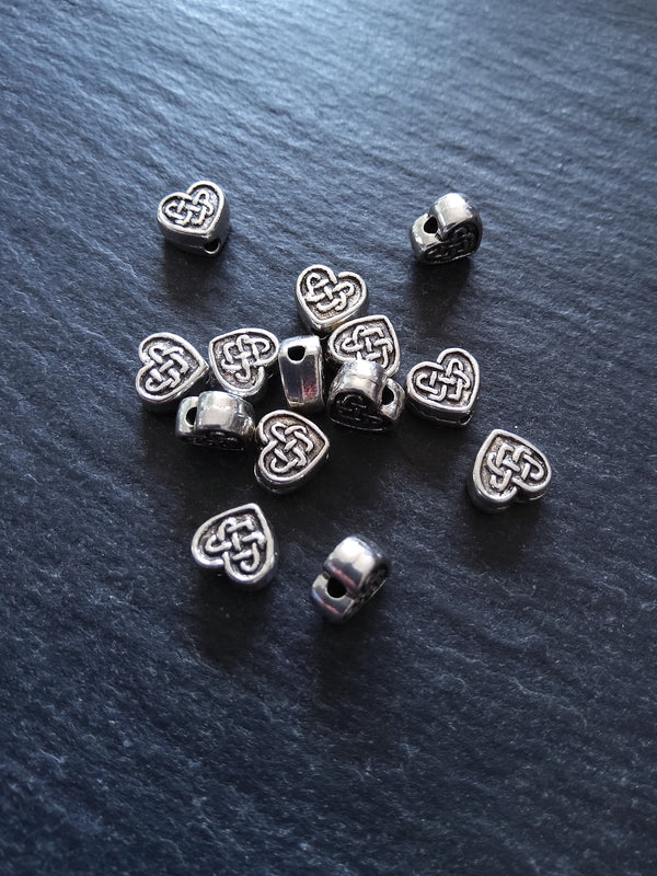 20 or 100 Celtic Knot Heart Beads 7mm Antique Silver Tone 7x7x3.6mm