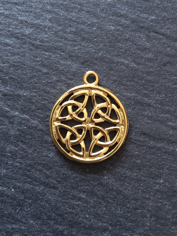 1 or 5 Real 18K Gold Plated Dara Celtic Knot Round Stainless Steel Charms 24x20mm
