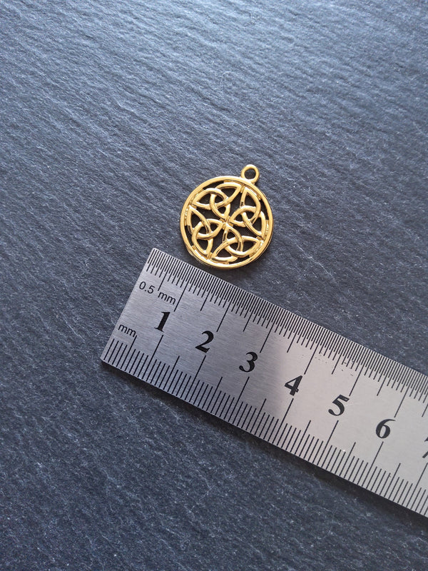 1 or 5 Real 18K Gold Plated Dara Celtic Knot Round Stainless Steel Charms 24x20mm