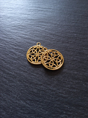 1 or 5 Real 18K Gold Plated Dara Celtic Knot Round Stainless Steel Charms 24x20mm