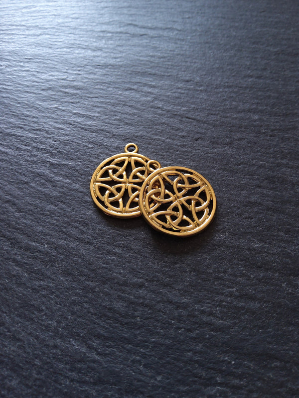 1 or 5 Real 18K Gold Plated Dara Celtic Knot Round Stainless Steel Charms 24x20mm
