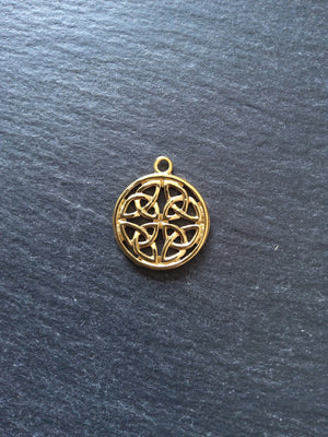 1 or 5 Real 18K Gold Plated Dara Celtic Knot Round Stainless Steel Charms 24x20mm