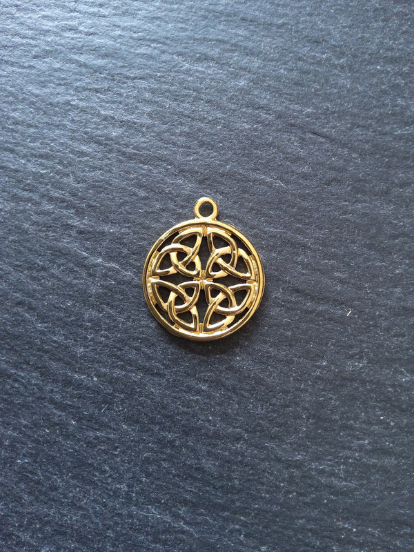 1 or 5 Real 18K Gold Plated Dara Celtic Knot Round Stainless Steel Charms 24x20mm