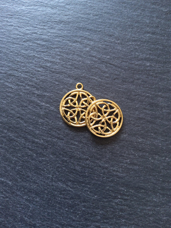 1 or 5 Real 18K Gold Plated Dara Celtic Knot Round Stainless Steel Charms 24x20mm