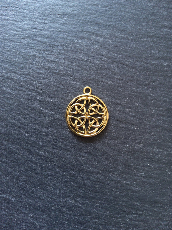 1 or 5 Real 18K Gold Plated Dara Celtic Knot Round Stainless Steel Charms 24x20mm
