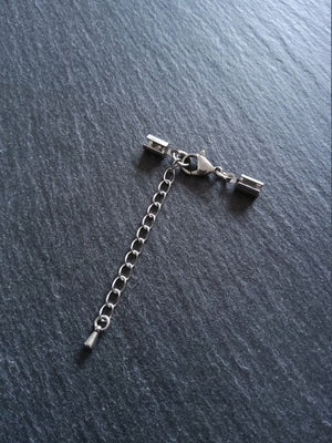 Stainless Steel Crimp End sets for 3mm to 3.5mm Round Cord with (or without) Extender Chain