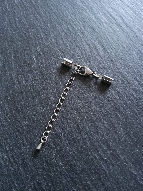 Stainless Steel Crimp End sets for 3mm to 3.5mm Round Cord with (or without) Extender Chain