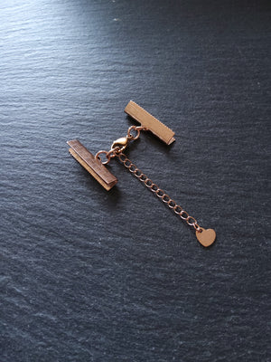 Rose Gold Stainless Steel Crimp End Sets for 25mm (1 inch) Ribbon with Heart Extender Chain