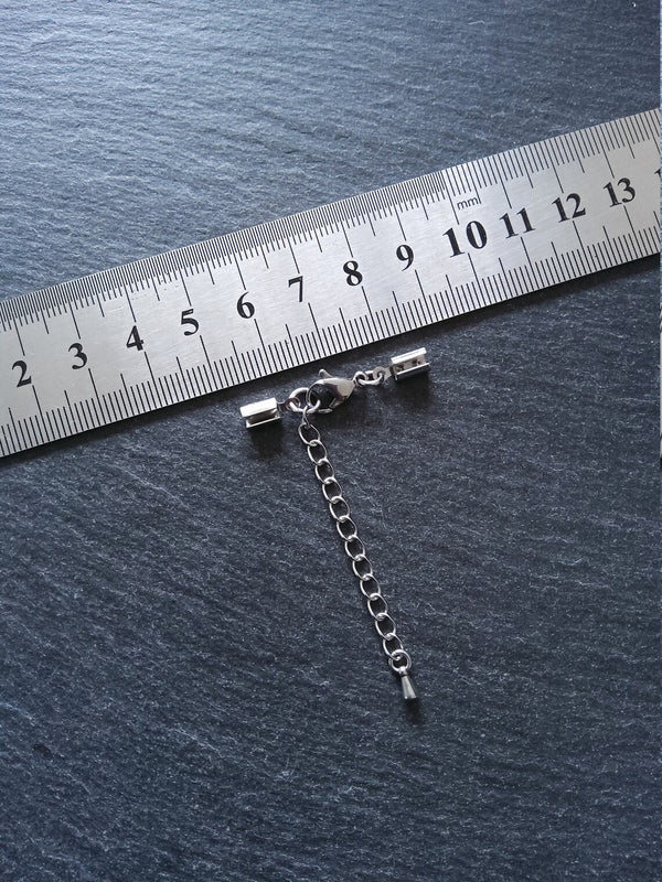 Stainless Steel Crimp End sets for 3mm to 3.5mm Round Cord with (or without) Extender Chain