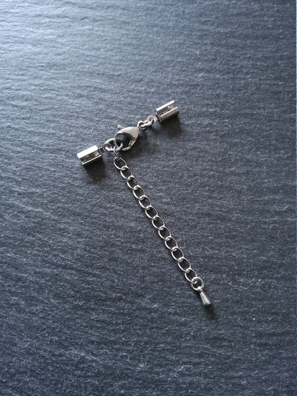 Stainless Steel Crimp End sets for 3mm to 3.5mm Round Cord with (or without) Extender Chain