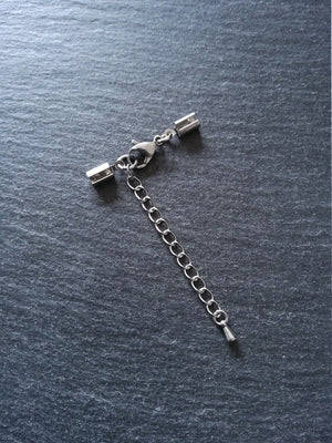 Stainless Steel Crimp End sets for 3mm to 3.5mm Round Cord with (or without) Extender Chain