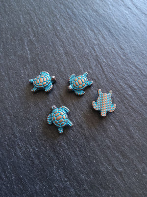 10 or 50 Little Turtle Beads Antique Copper with Blue Patina 13x12mm Hole: 1.3mm