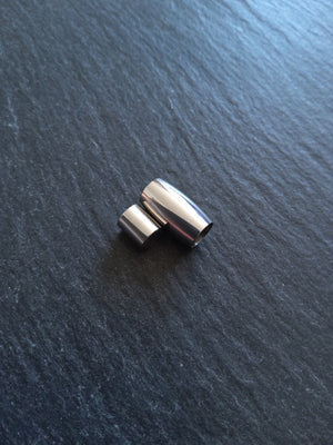1 or 5 Bright Stainless Steel 14x8mm Magnetic Barrel Clasp Set for 4.5mm Cord (5mm Holes) - ContentedCatz