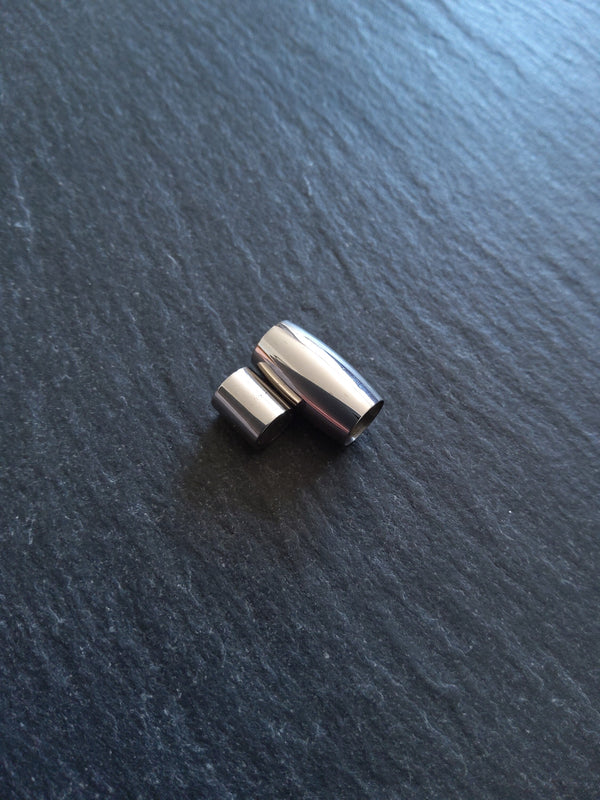 1 or 5 Bright Stainless Steel 14x8mm Magnetic Barrel Clasp Set for 4.5mm Cord (5mm Holes) - ContentedCatz