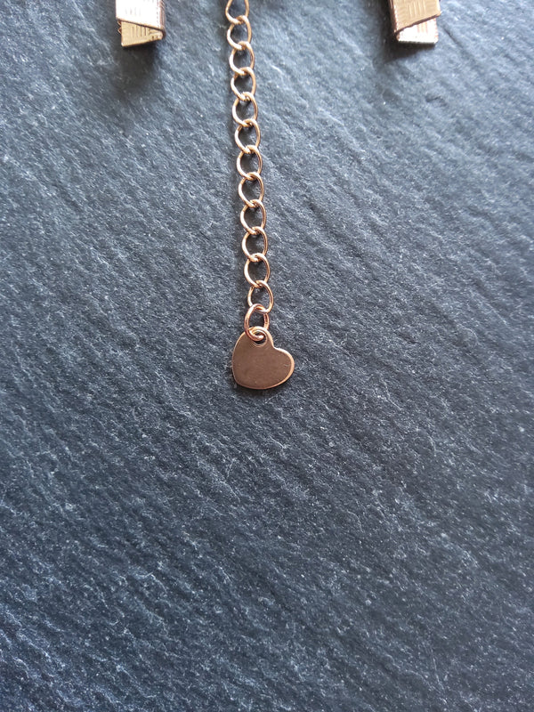 Rose Gold Stainless Steel Crimp End Sets for 25mm (1 inch) Ribbon with Heart Extender Chain