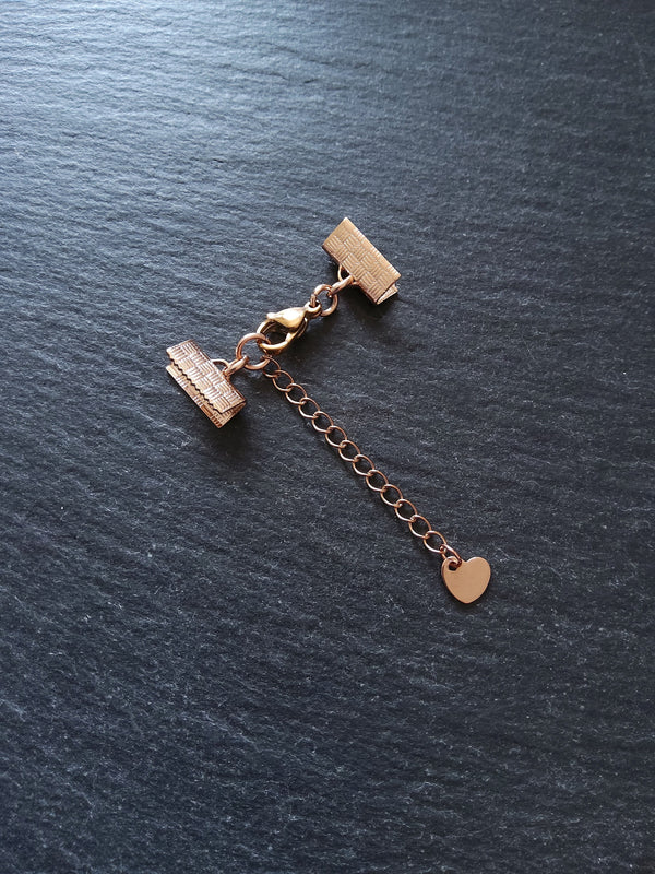 Rose Gold Stainless Steel Crimp End Sets for 13mm (1/2 inch) Ribbon with Extender Chain - ContentedCatz