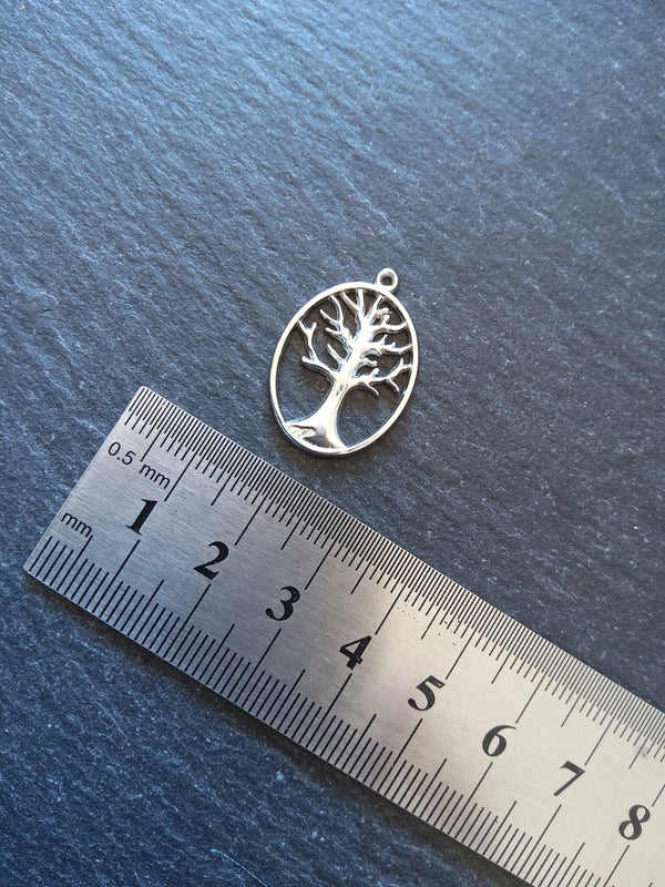 1 or 5 Stainless Steel Oval Tree of Life Pendants 25x18x1mm