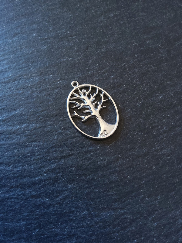 1 or 5 Stainless Steel Oval Tree of Life Pendants 25x18x1mm