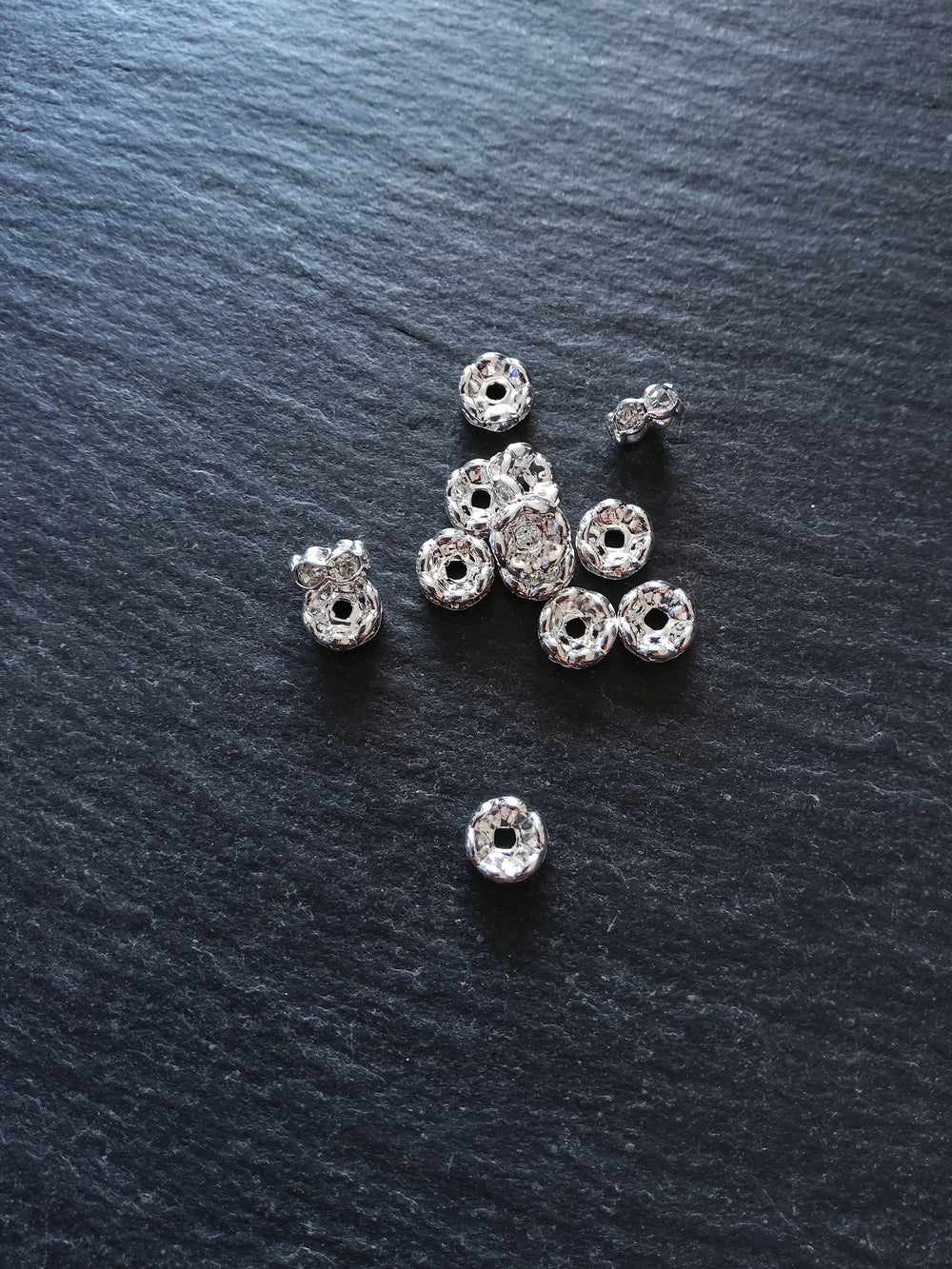 10 or 50 Silver Plated 6mm Clear Rhinestone Wavy Edge Spacer Beads 6x3mm Nickel FREE